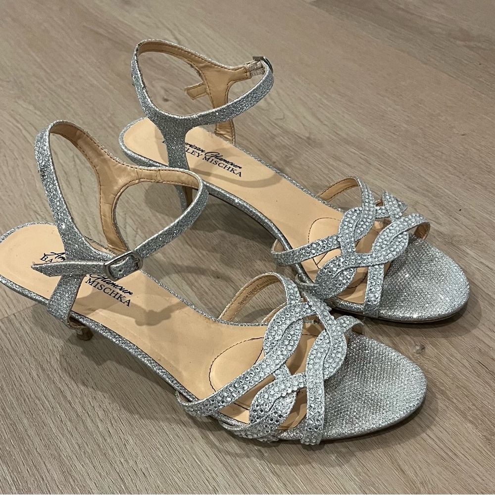 Badgley Mischka Shimmering Silver Strappy Heels